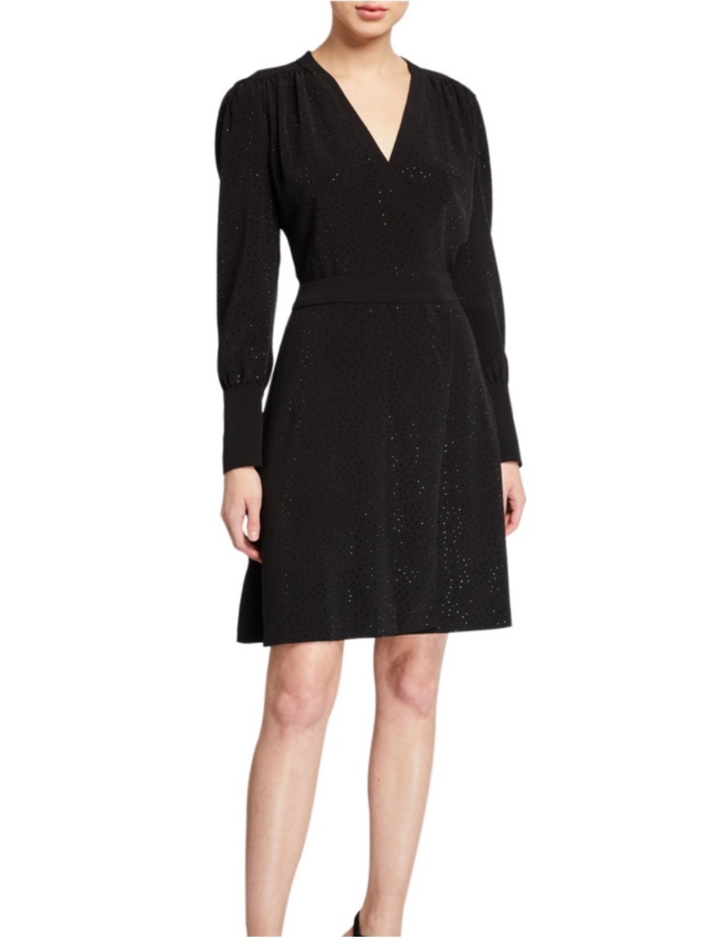 Equipment femme Black V-Neck Long Sleeve A-Line Dress embellished NWT Large